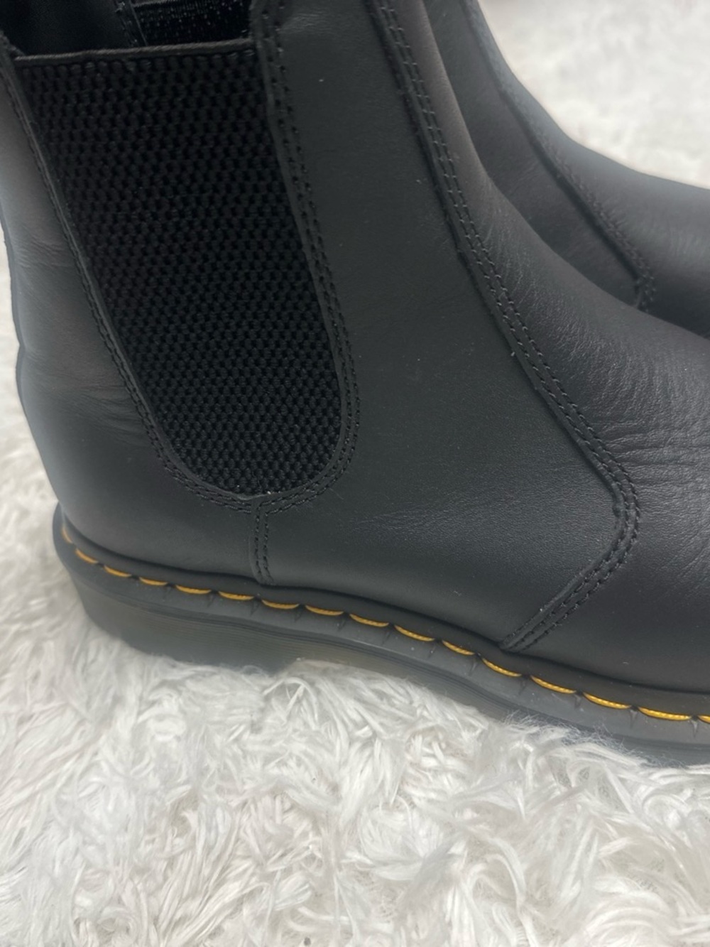 Dr. Martens Black Leather Chelsea Boots with Yellow Welt Stitching